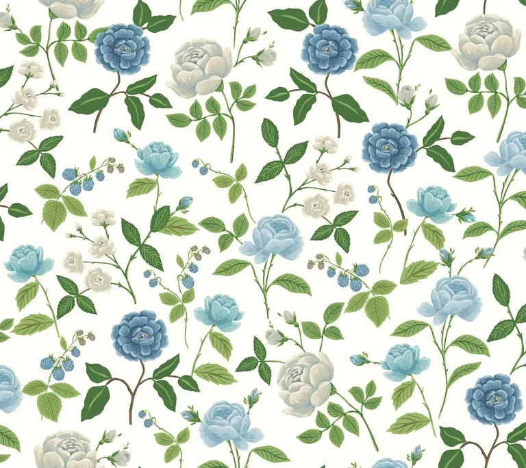 Rifle Paper Co. Roses wallpaper, color Blue, SKU RF7543