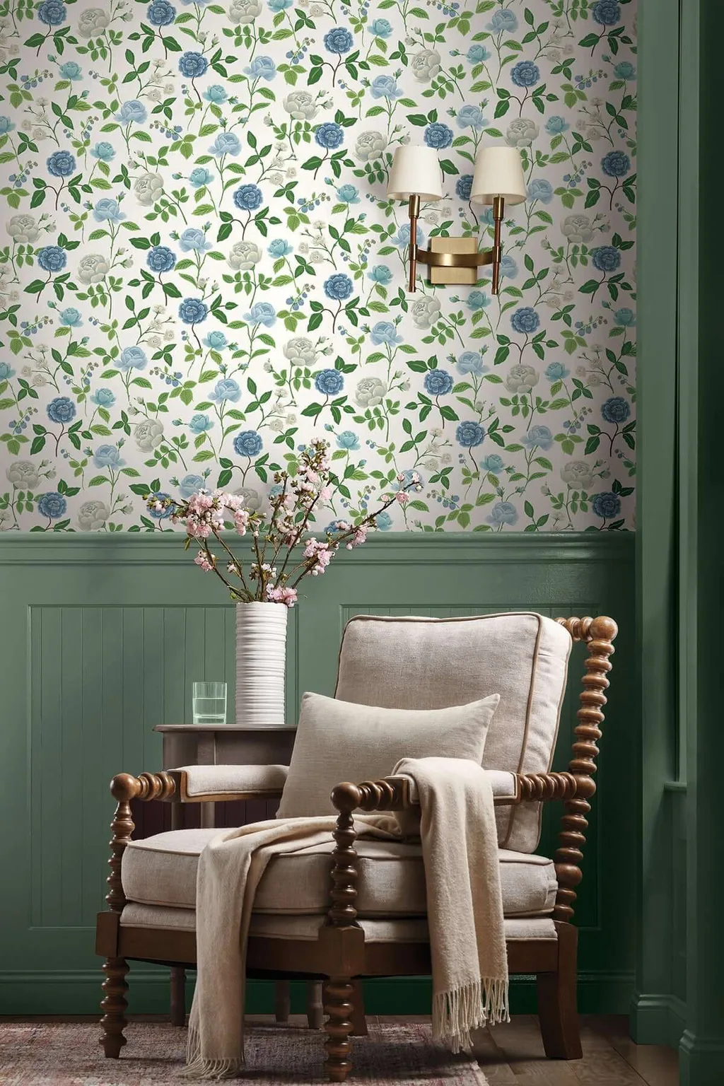 Rifle Paper Co. Roses wallpaper, color Blue, SKU RF7543