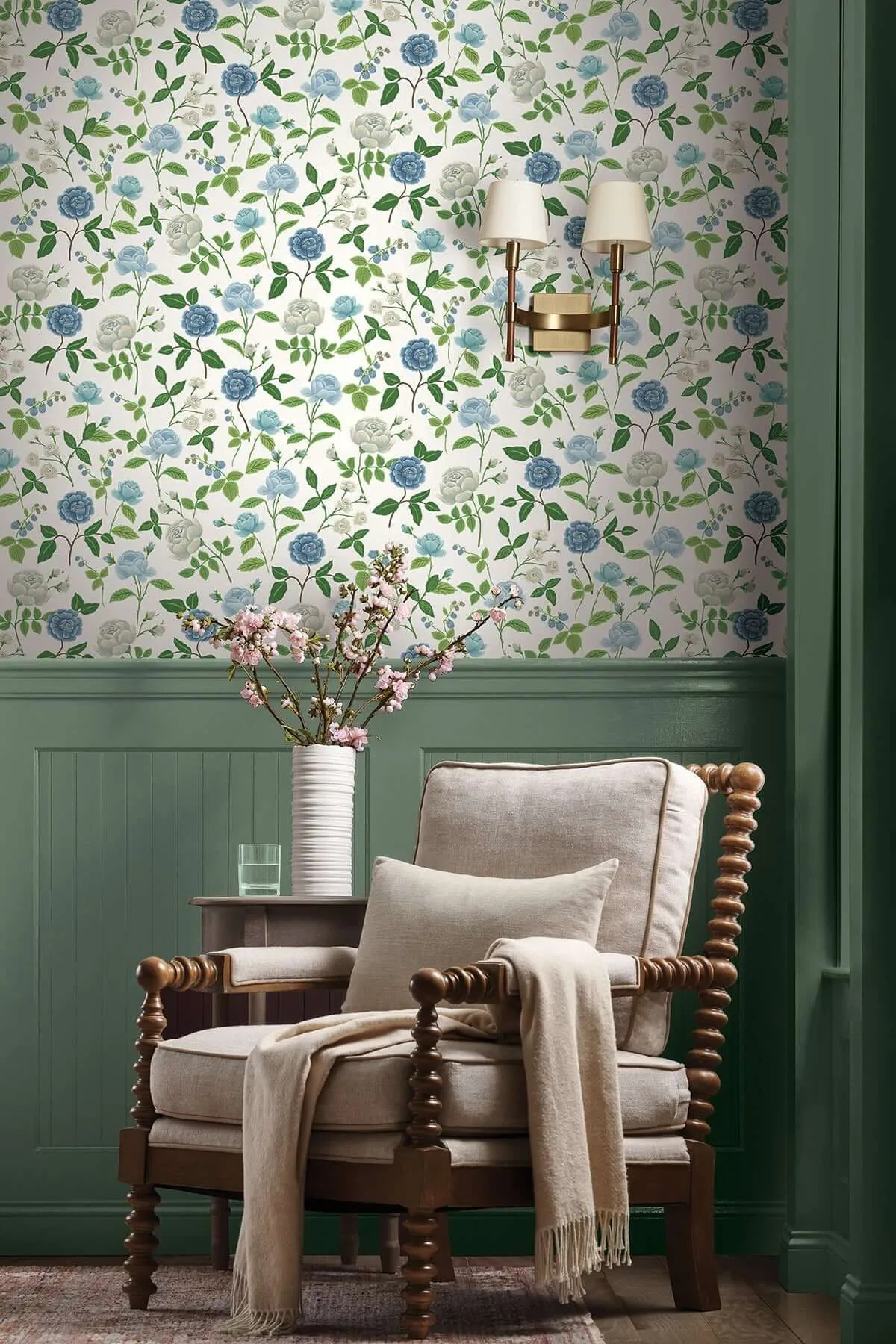 Rifle Paper Co. Roses wallpaper, color Blue, SKU RF7543