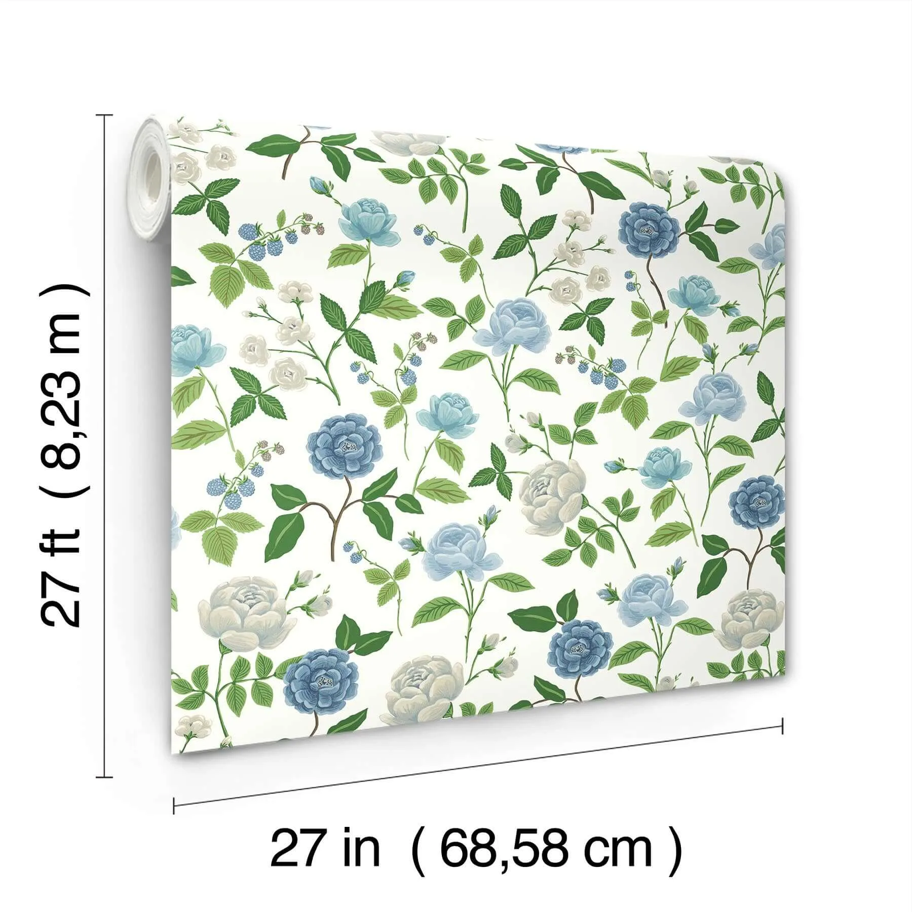 Rifle Paper Co. Roses wallpaper, color Blue, SKU RF7543