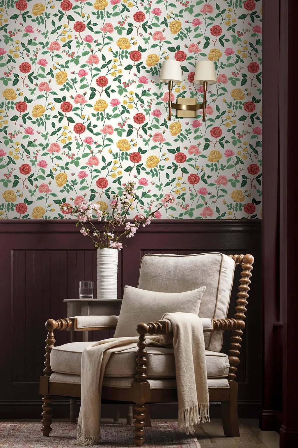 Rifle Paper Co. Roses wallpaper, color Blush, SKU RF7546