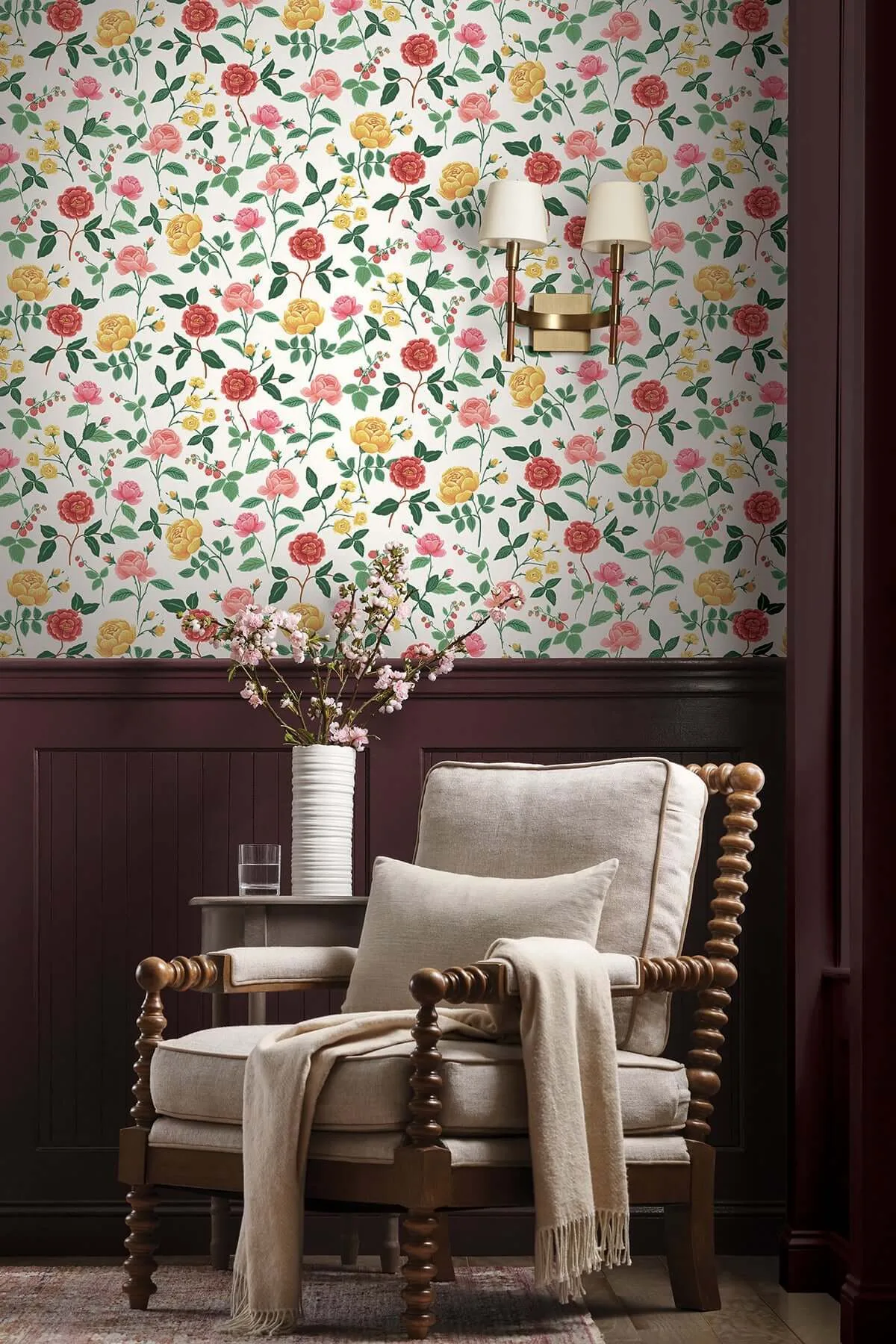 Rifle Paper Co. Roses wallpaper, color Blush, SKU RF7546