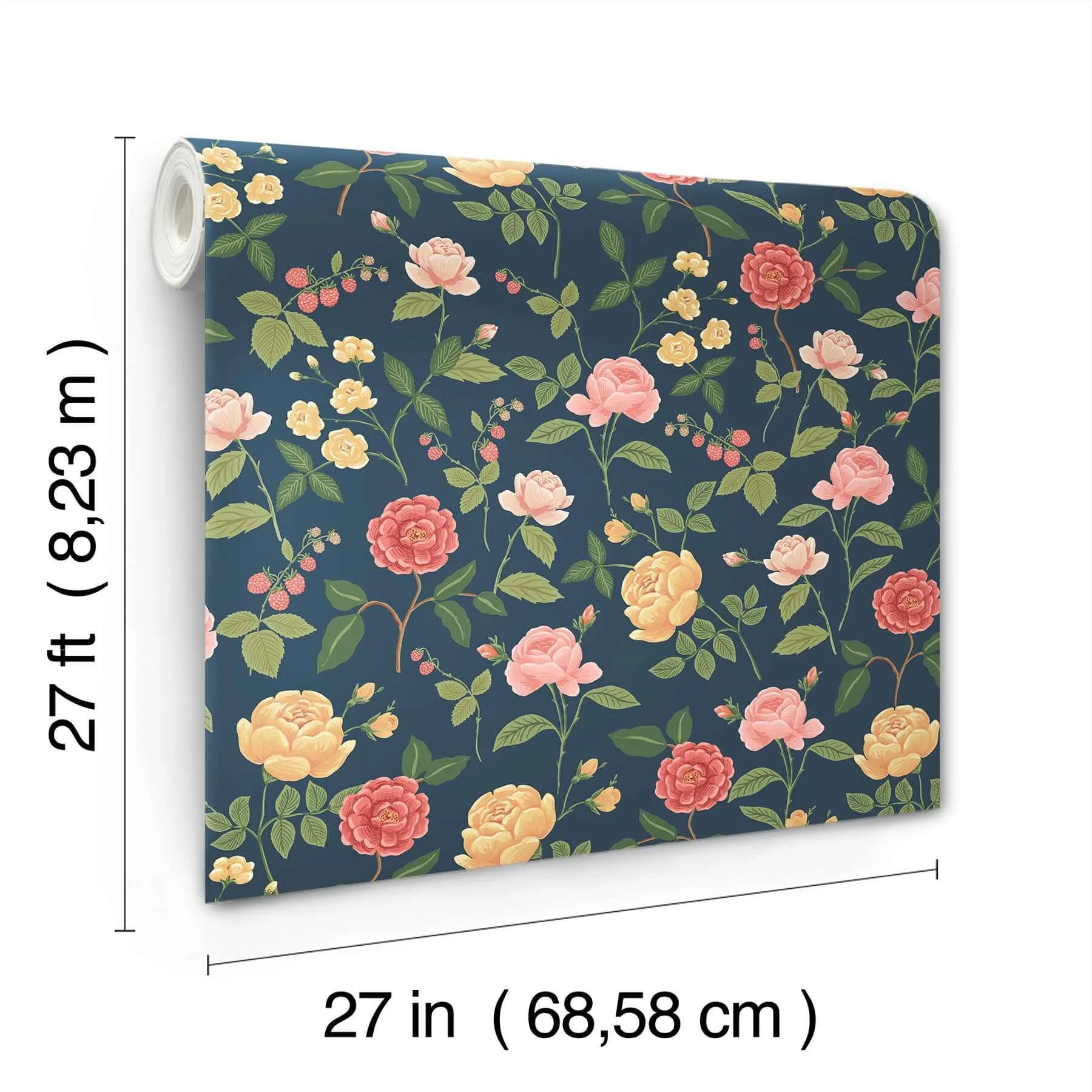 Rifle Paper Co. Roses - Navy Wallpaper | Buy Online Rifle Paper Co. Roses wallpaper, color Navy, SKU RF7544