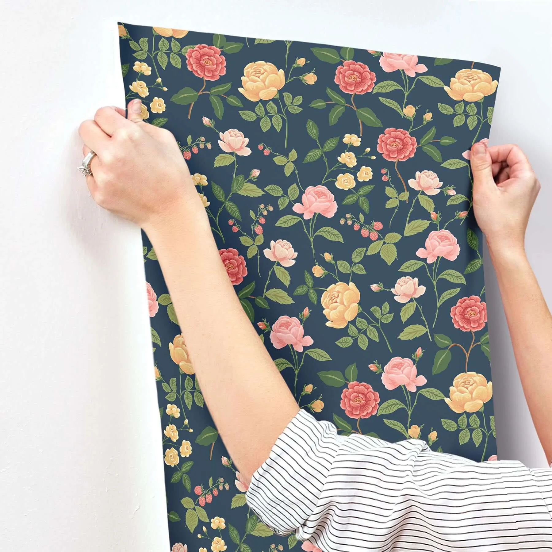 Rifle Paper Co. Roses - Navy Wallpaper | Buy Online Rifle Paper Co. Roses wallpaper, color Navy, SKU RF7544