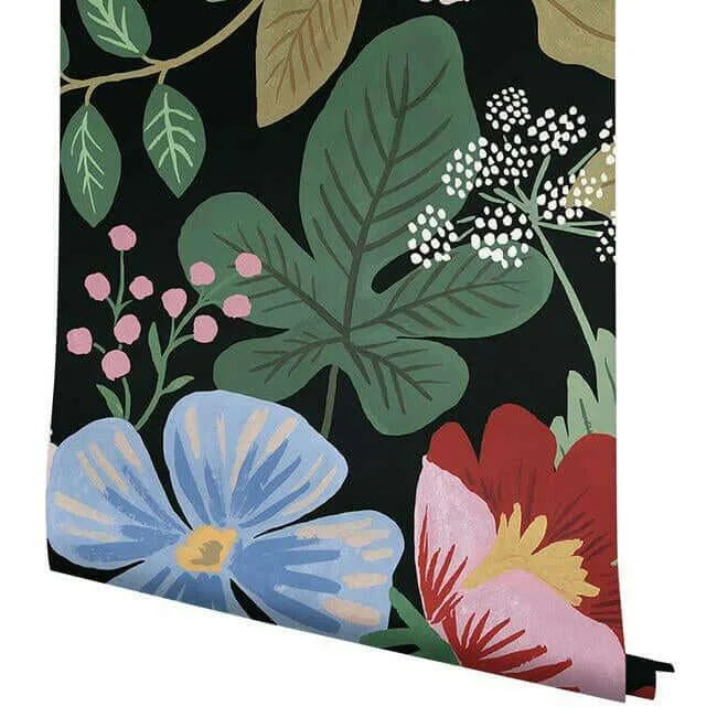 Rifle Paper Co. Strawberry Fields - Black Wallpaper | Buy Online Rifle Paper Co. Strawberry Fields wallpaper, color Black, SKU PSW1333M