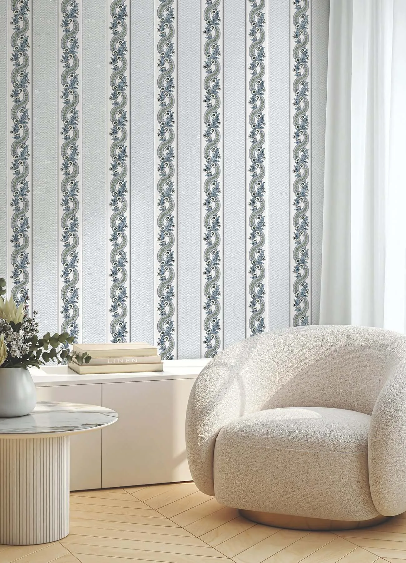 Ronald Redding Abbey's Garland wallpaper, color Aqua, SKU MX9692
