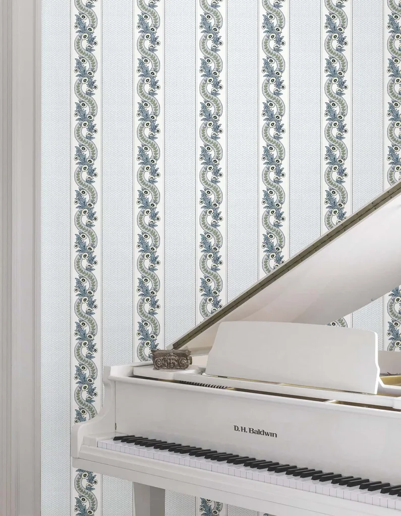 Ronald Redding Abbey's Garland wallpaper, color Aqua, SKU MX9692