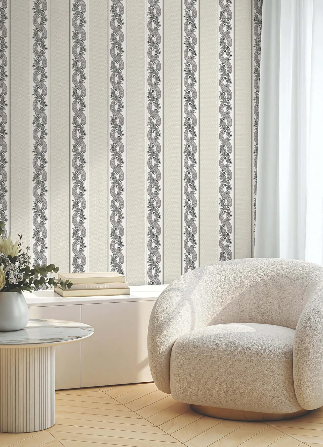 Ronald Redding Abbey's Garland wallpaper, color Black & White, SKU MX9691