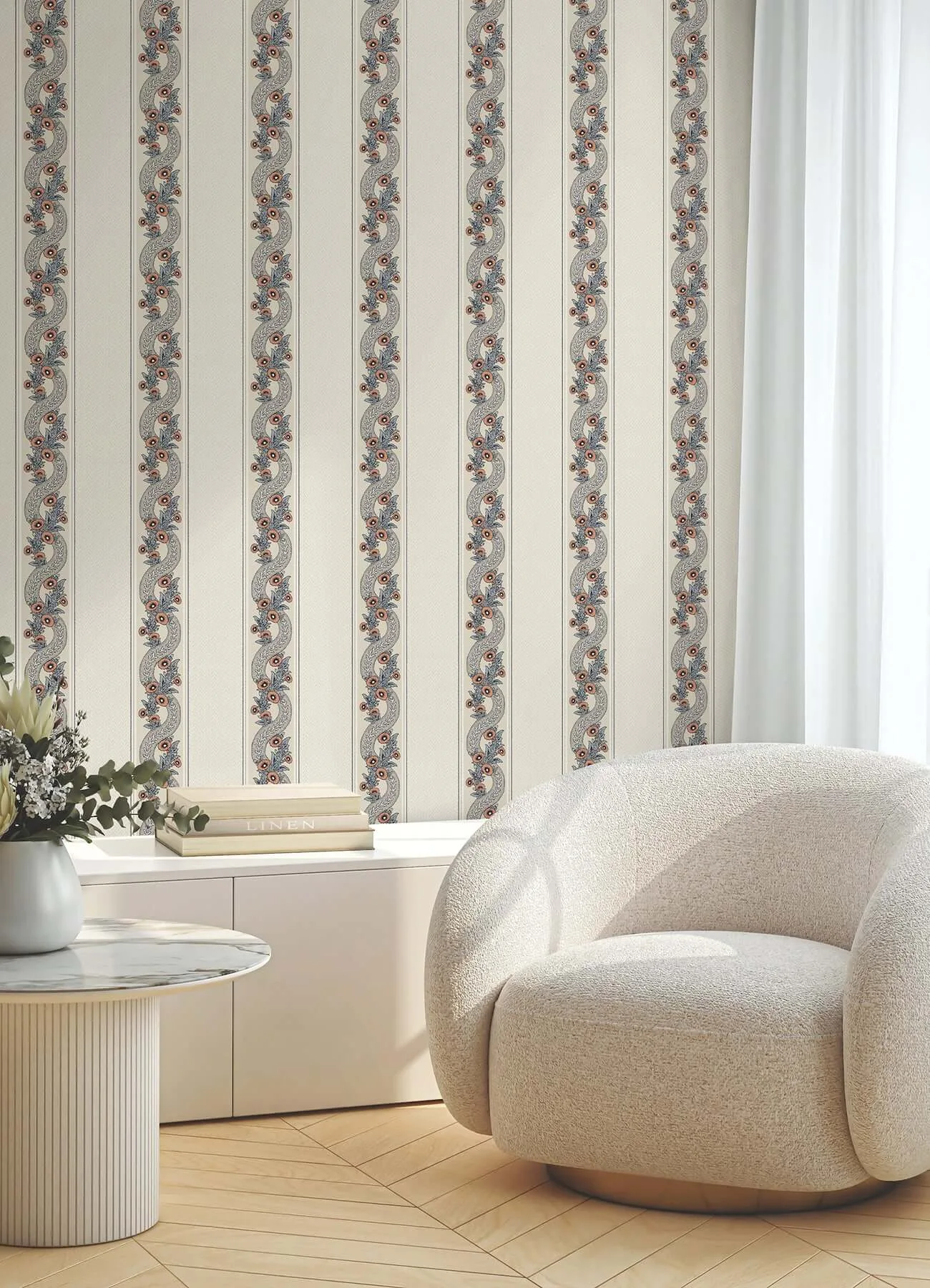 Ronald Redding Abbey's Garland wallpaper, color Coral, SKU MX9696