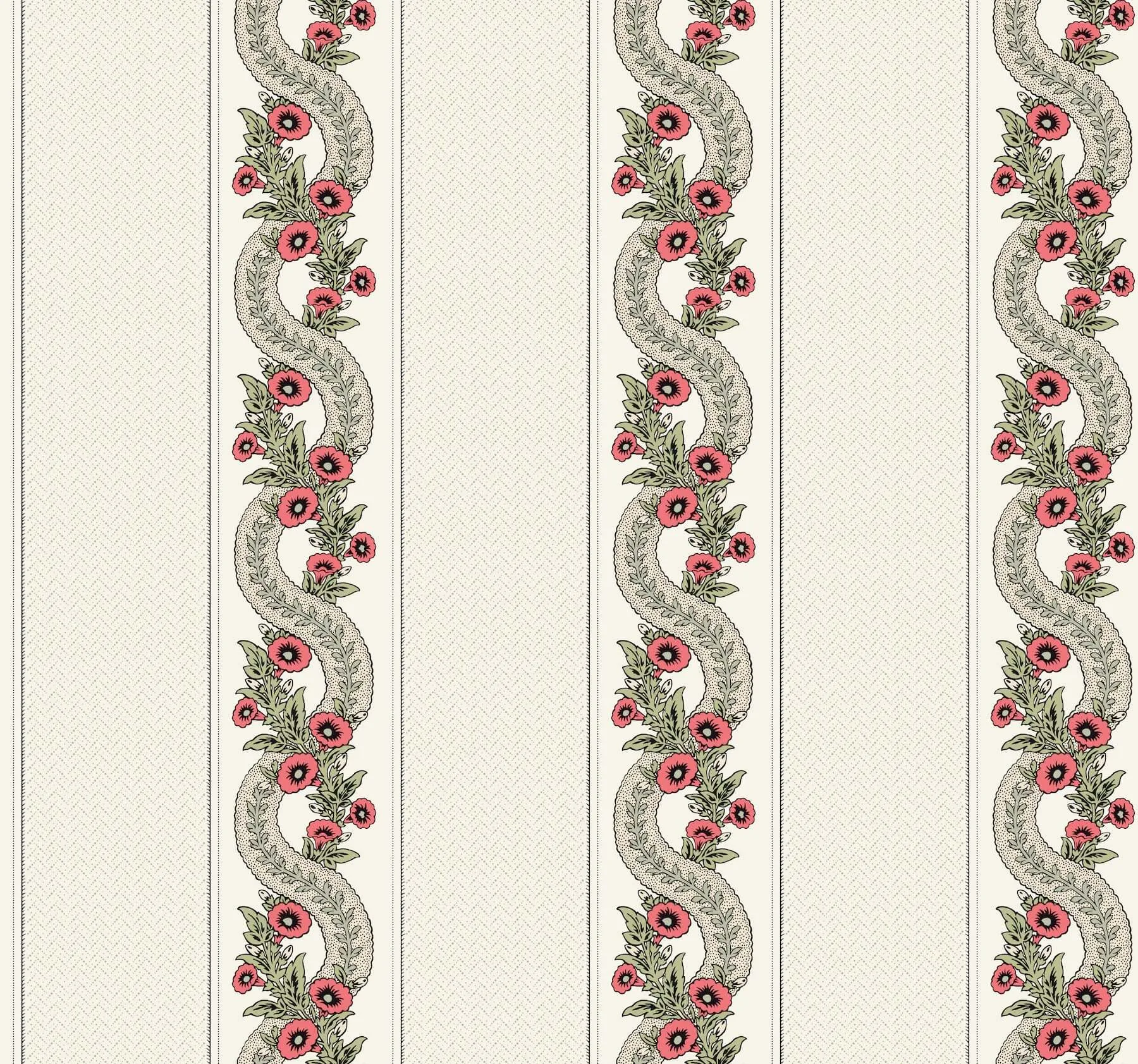 Ronald Redding Abbey's Garland wallpaper, color Red & Green, SKU MX9693