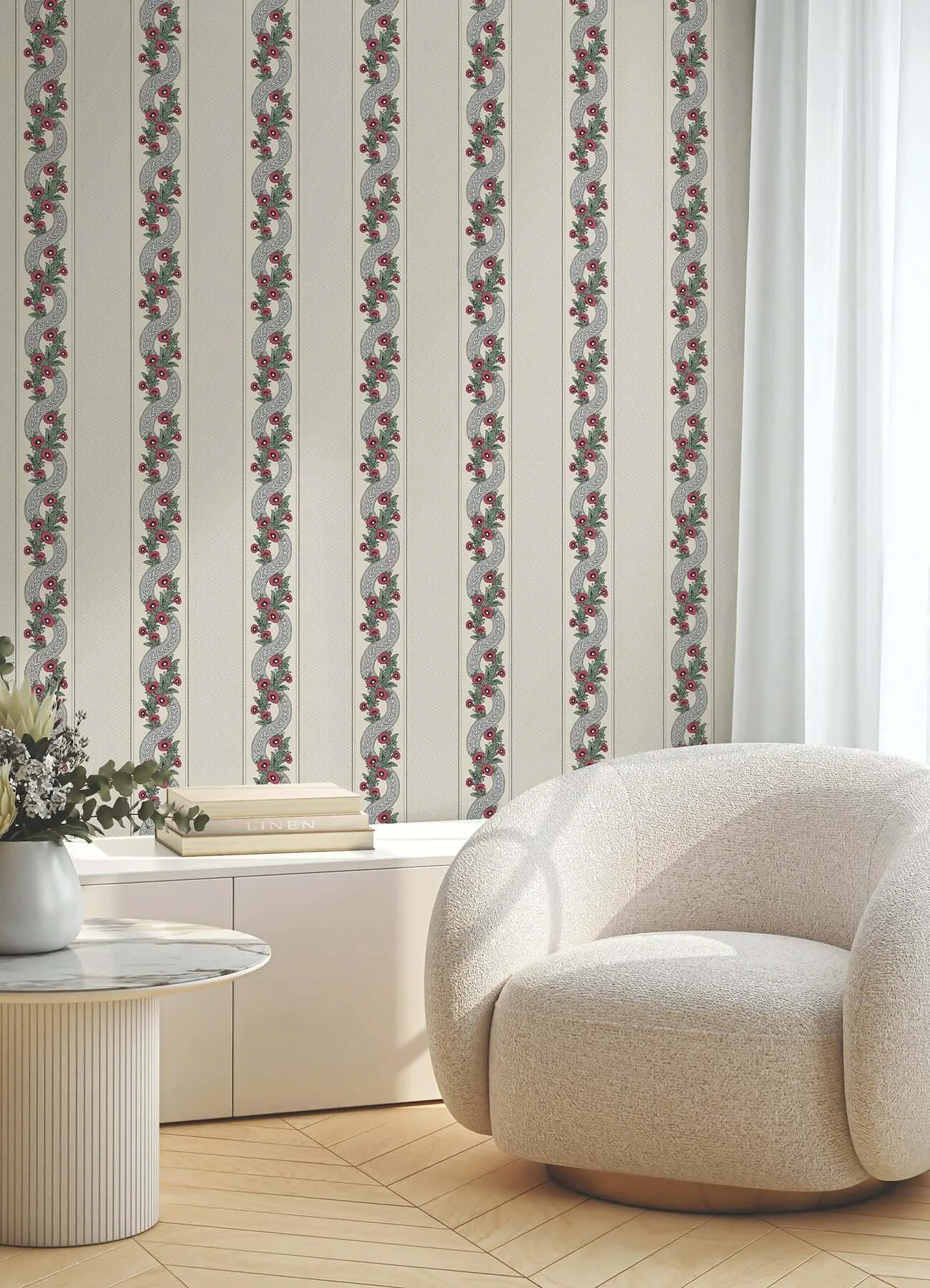 Ronald Redding Abbey's Garland wallpaper, color Ruby, SKU MX9694