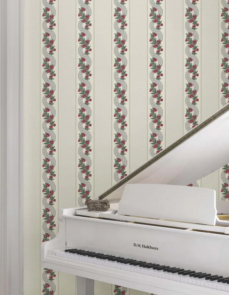 Ronald Redding Abbey's Garland wallpaper, color Ruby, SKU MX9694