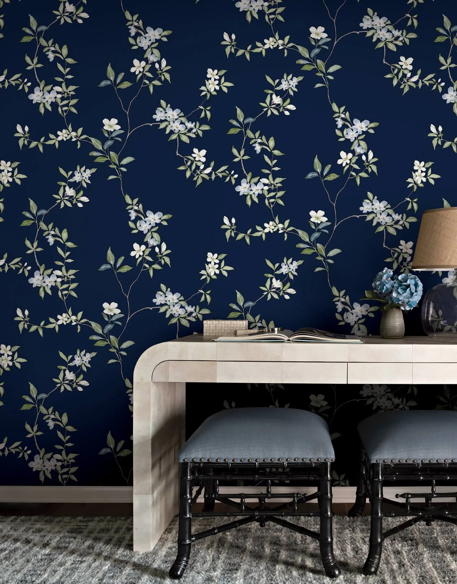Ronald Redding April Blossom wallpaper, color Navy, SKU ZA8071