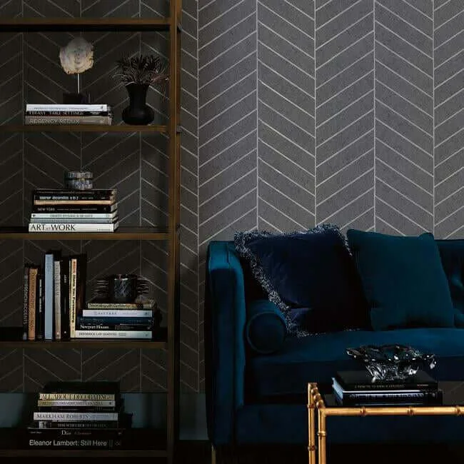 Ronald Redding Atelier Herringbone wallpaper, color Dark Grey, SKU HO2107