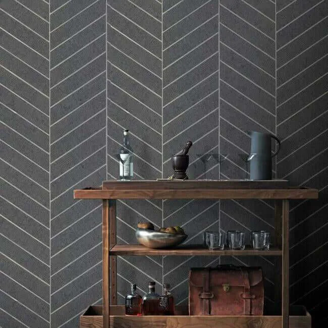 Ronald Redding Atelier Herringbone - Dark Grey Wallpaper | Buy Online Ronald Redding Atelier Herringbone wallpaper, color Dark Grey, SKU HO2107