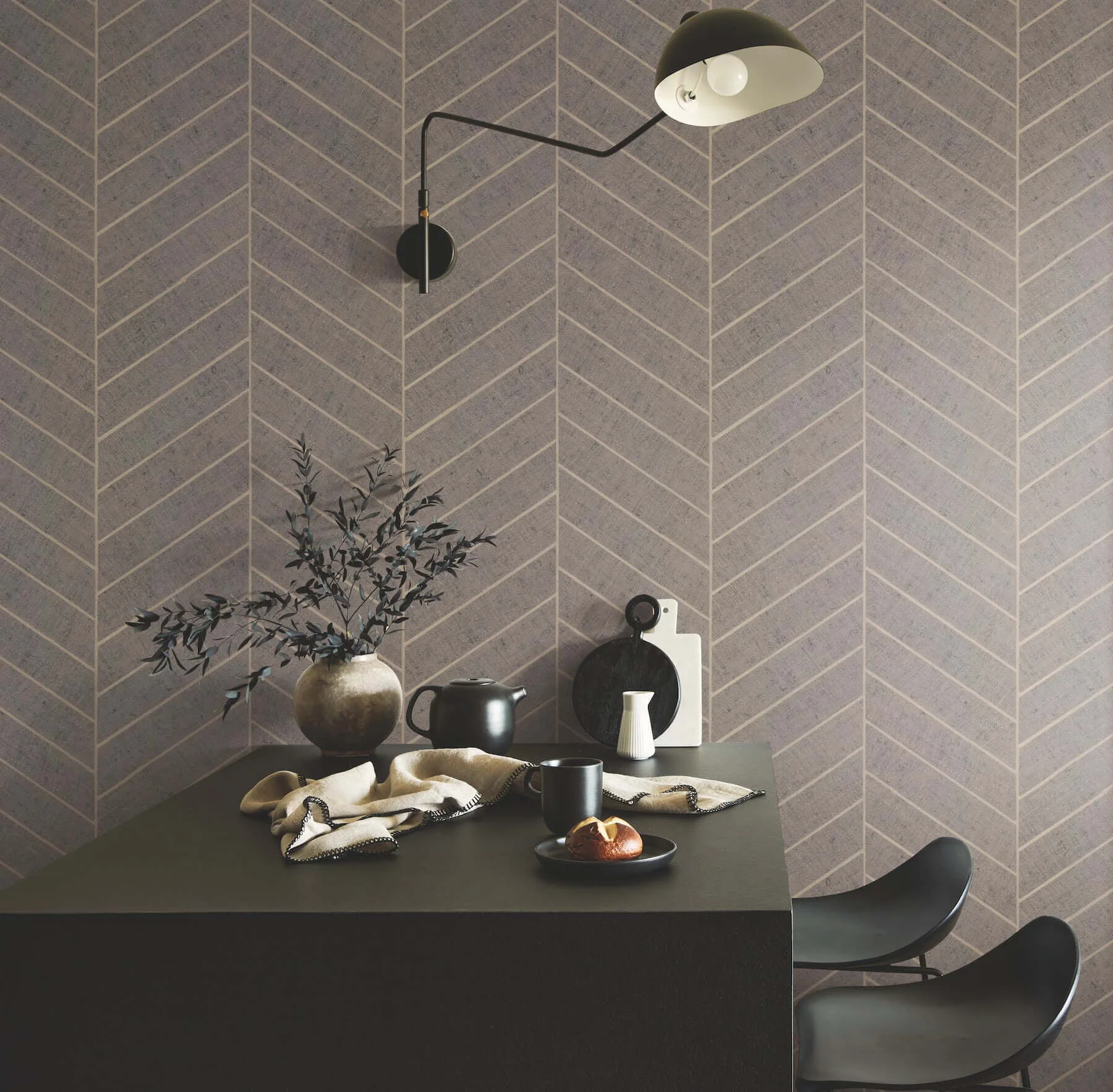 Ronald Redding Atelier Herringbone wallpaper, color Natural Grey, SKU HO2110GV
