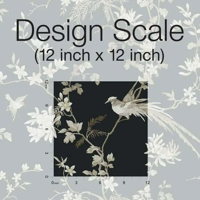 Ronald Redding Bird & Blossom Chinoserie wallpaper, color Black, SKU KT2173