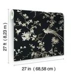 Ronald Redding Bird & Blossom Chinoserie wallpaper, color Black, SKU KT2173