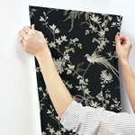 Ronald Redding Bird & Blossom Chinoserie wallpaper, color Black, SKU KT2173
