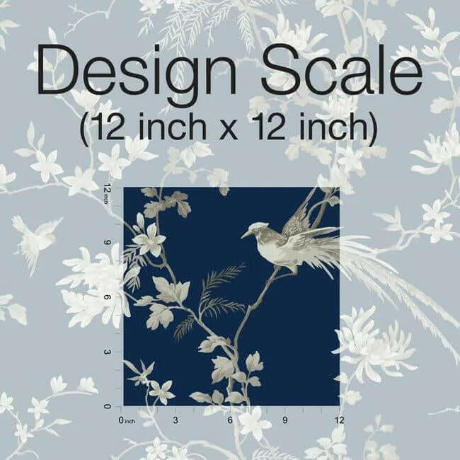 Ronald Redding Bird & Blossom Chinoserie wallpaper, color Blue, SKU KT2171