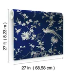 Ronald Redding Bird & Blossom Chinoserie wallpaper, color Blue, SKU KT2171