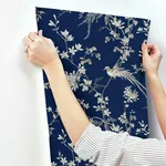 Ronald Redding Bird & Blossom Chinoserie wallpaper, color Blue, SKU KT2171