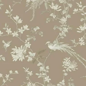 Ronald Redding Bird & Blossom Chinoserie wallpaper, color Brown, SKU KT2172