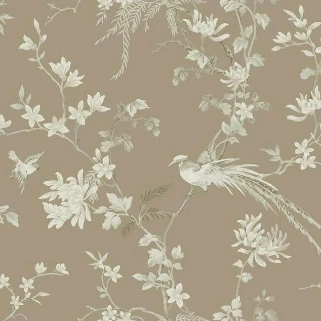 Ronald Redding Bird & Blossom Chinoserie wallpaper, color Brown, SKU KT2172