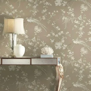 Ronald Redding Bird & Blossom Chinoserie wallpaper, color Brown, SKU KT2172