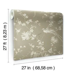 Ronald Redding Bird & Blossom Chinoserie wallpaper, color Brown, SKU KT2172