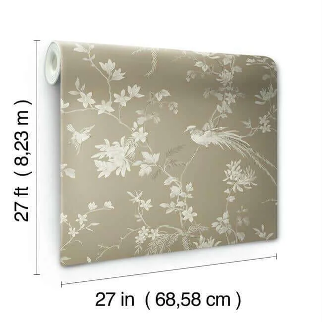 Ronald Redding Bird & Blossom Chinoserie - Brown Wallpaper | Buy Online Ronald Redding Bird & Blossom Chinoserie wallpaper, color Brown, SKU KT2172