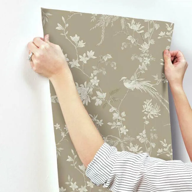 Ronald Redding Bird & Blossom Chinoserie - Brown Wallpaper | Buy Online Ronald Redding Bird & Blossom Chinoserie wallpaper, color Brown, SKU KT2172