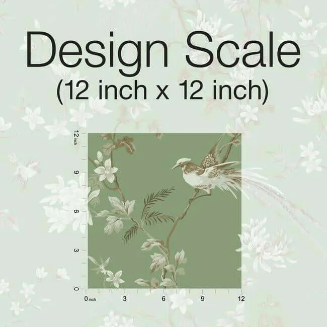 Ronald Redding Bird & Blossom Chinoserie - Green Wallpaper | Buy Online Ronald Redding Bird & Blossom Chinoserie wallpaper, color Green, SKU KT2175