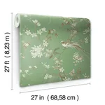 Ronald Redding Bird & Blossom Chinoserie - Green Wallpaper | Buy Online Ronald Redding Bird & Blossom Chinoserie wallpaper, color Green, SKU KT2175