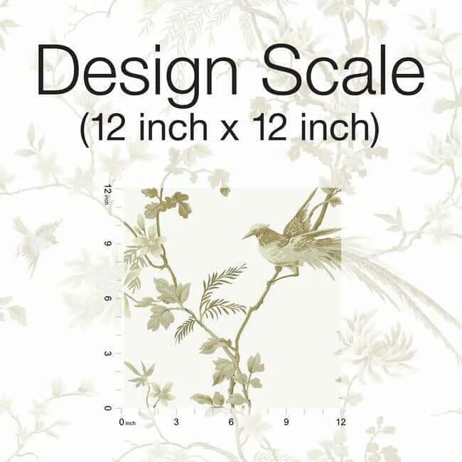 Ronald Redding Bird & Blossom Chinoserie wallpaper, color White & Gold, SKU KT2174