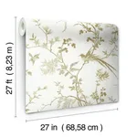 Ronald Redding Bird & Blossom Chinoserie wallpaper, color White & Gold, SKU KT2174
