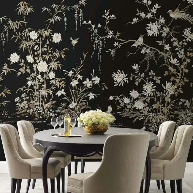 Ronald Redding Flowering Vine Chino wallpaper, color Black, SKU KT2264M