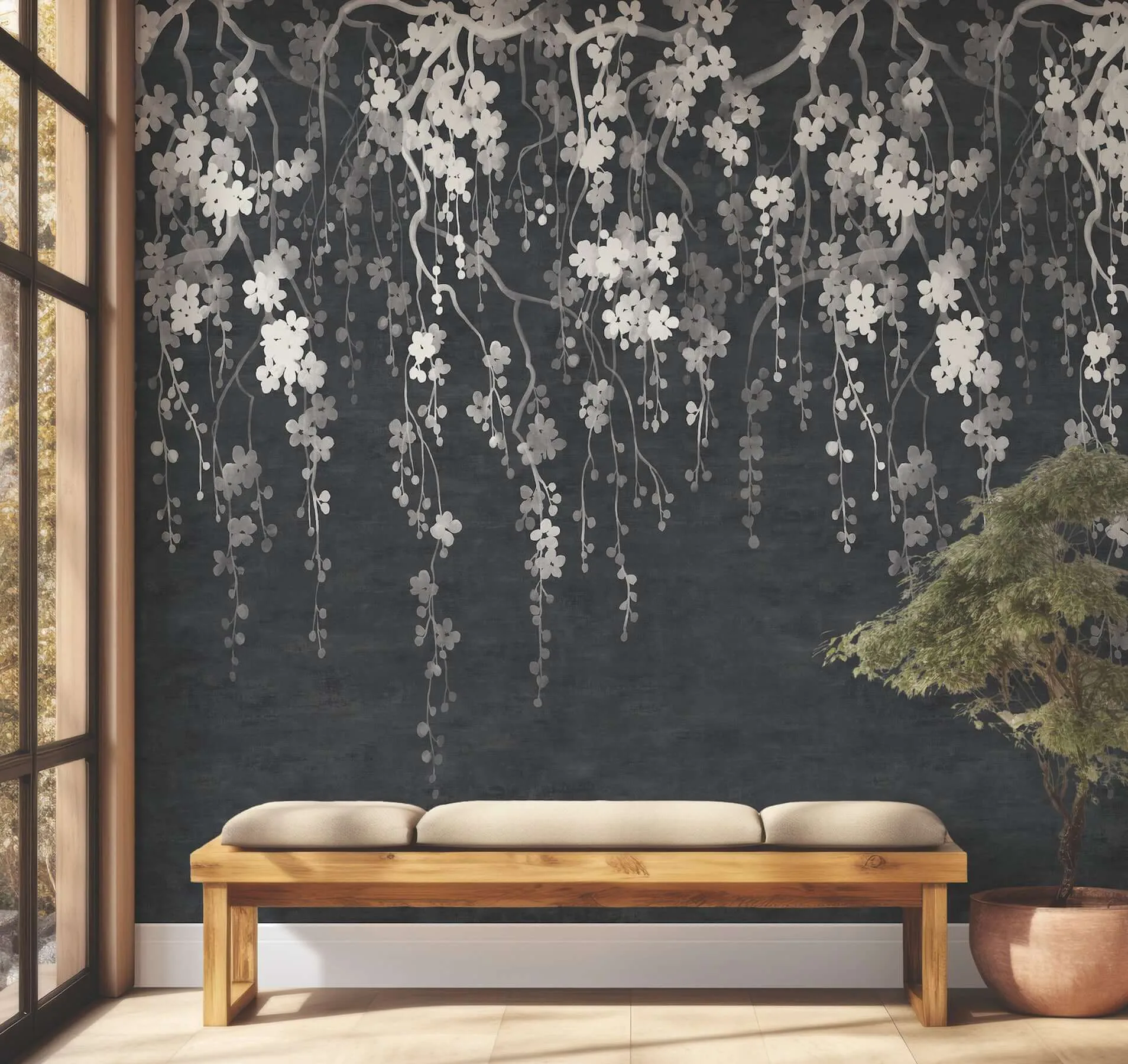 Ronald Redding Sakura Blooms wallpaper, color Black, SKU ZA8058M