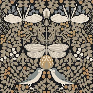 Ronald Redding Butterfly Garden wallpaper, color Black Metallic, SKU AC9162