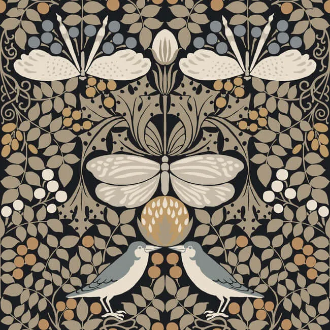 Ronald Redding Butterfly Garden wallpaper, color Black Metallic, SKU AC9162
