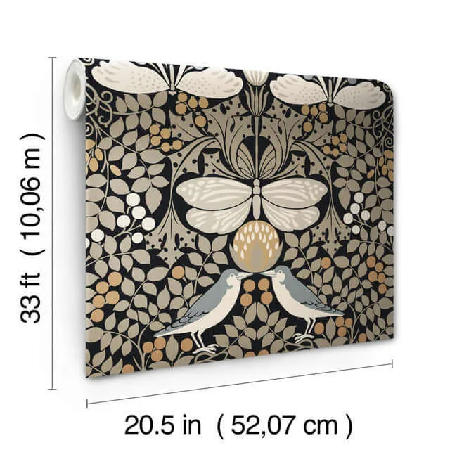 Ronald Redding Butterfly Garden - Black Metallic Wallpaper | Buy Online Ronald Redding Butterfly Garden wallpaper, color Black Metallic, SKU AC9162