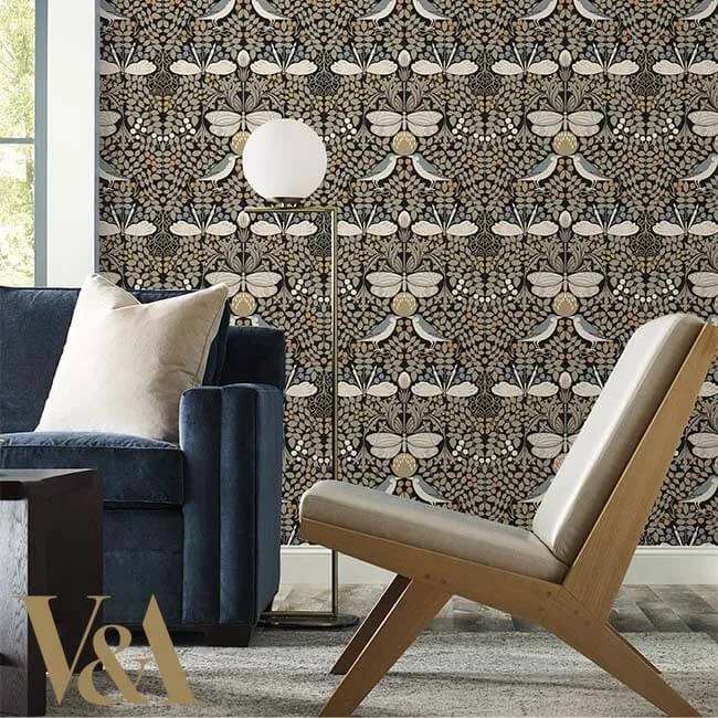 Ronald Redding Butterfly Garden - Black Metallic Wallpaper | Buy Online Ronald Redding Butterfly Garden wallpaper, color Black Metallic, SKU AC9162