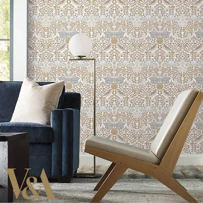 Ronald Redding Butterfly Garden - White Wallpaper | Buy Online Ronald Redding Butterfly Garden wallpaper, color White, SKU AC9163