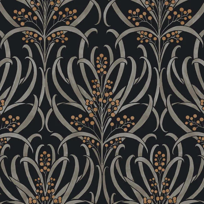 Ronald Redding Calluna wallpaper, color Black & Gold Metallic, SKU AC9145