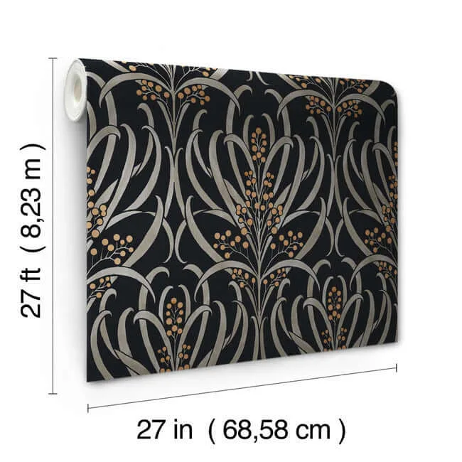 Ronald Redding Calluna - Black & Gold Metallic Wallpaper | Buy Online Ronald Redding Calluna wallpaper, color Black & Gold Metallic, SKU AC9145
