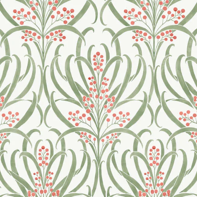 Ronald Redding Calluna wallpaper, color White & Berry Metallic, SKU AC9141