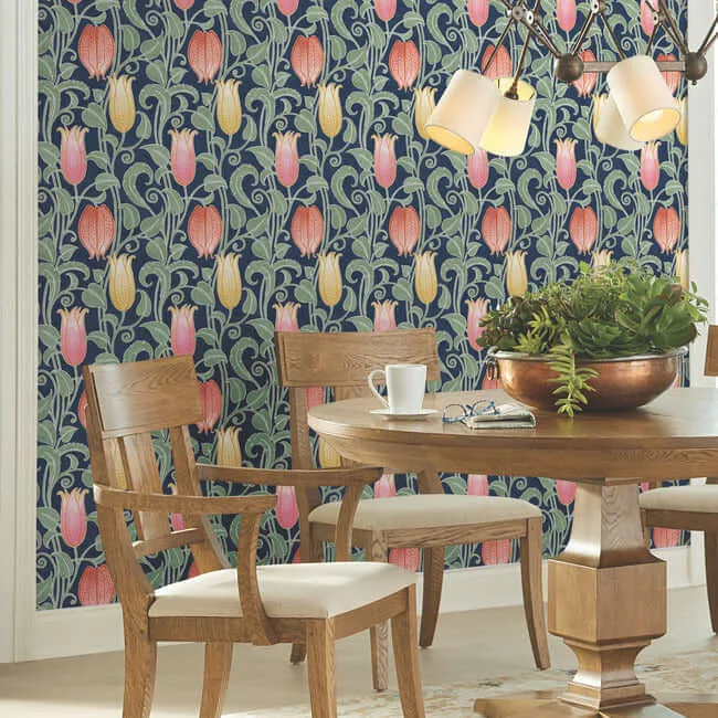 Ronald Redding Canterbury Bells - Navy Wallpaper | Buy Online Ronald Redding Canterbury Bells wallpaper, color Navy, SKU AC9203