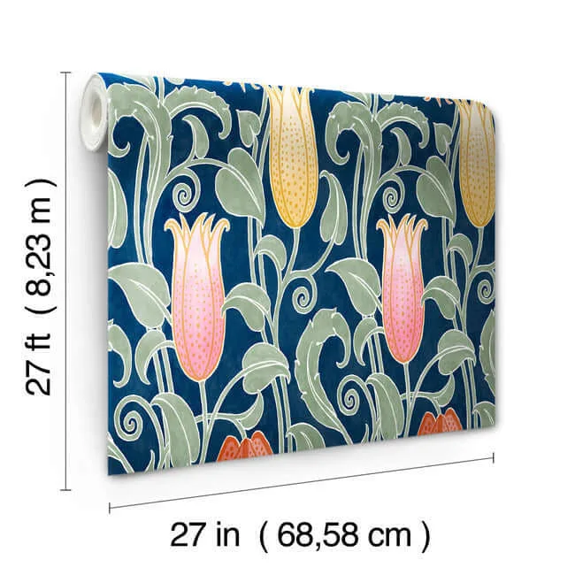 Ronald Redding Canterbury Bells - Navy Wallpaper | Buy Online Ronald Redding Canterbury Bells wallpaper, color Navy, SKU AC9203