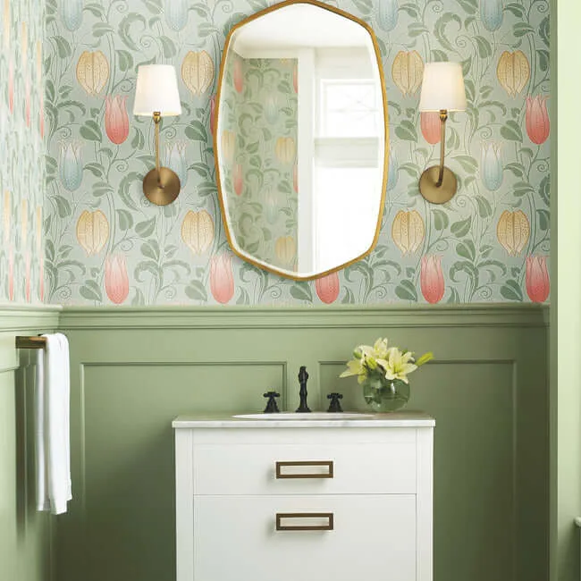 Ronald Redding Canterbury Bells - Sage Wallpaper | Buy Online Ronald Redding Canterbury Bells wallpaper, color Sage, SKU AC9202
