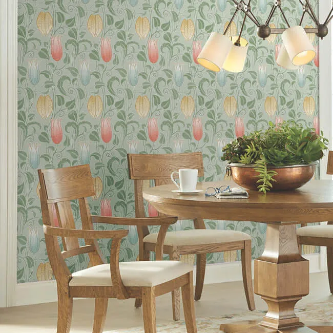 Ronald Redding Canterbury Bells - Sage Wallpaper | Buy Online Ronald Redding Canterbury Bells wallpaper, color Sage, SKU AC9202